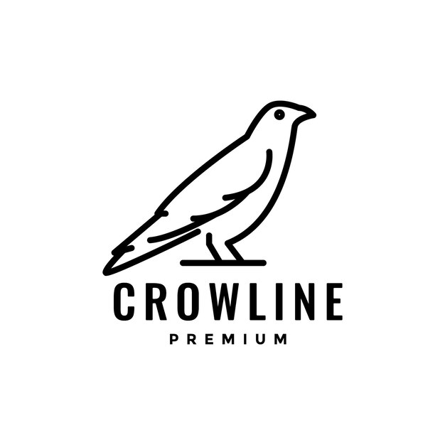 Pájaro cuervo foco encaramado vector de diseño de logotipo de línea mínima moderna