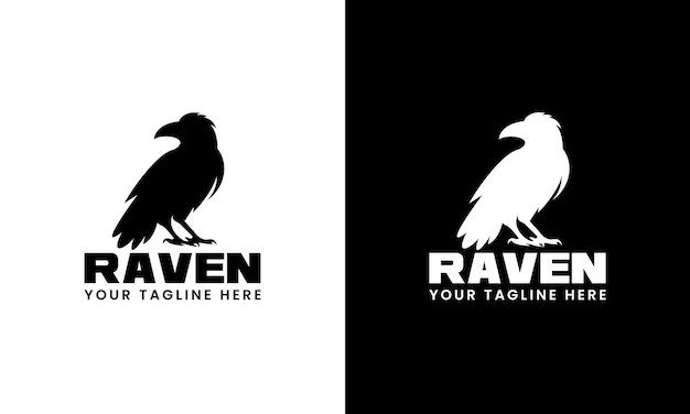 pájaro cuervo logotipo de silueta simple en blanco y negro