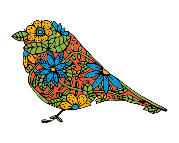 Pájaro decorativo con adornos ilustración vectorial