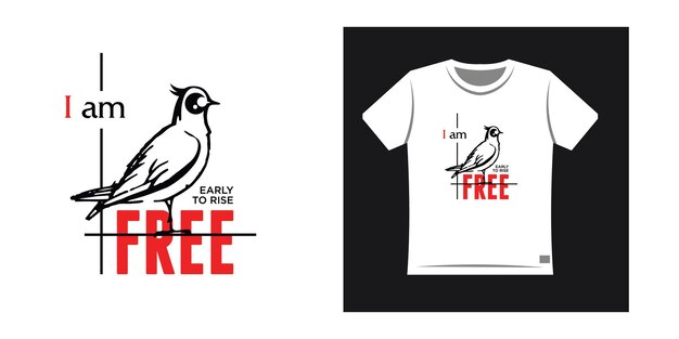 Pájaro dibujado a mano con citas para camiseta estampada