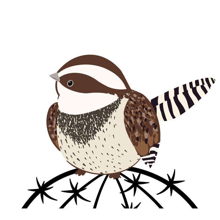 Vector pájaro de dibujos animados cactus wren diseñado con un estilo lindo y simple. un pájaro de arizona en un cactus.