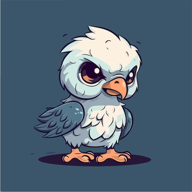 Un pájaro de dibujos animados con un fondo azul y una cara en blanco y negro.