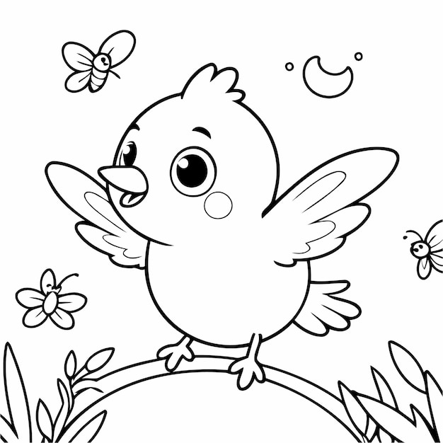 Pájaro de dibujos animados para niños libro de colorear