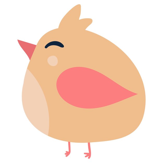 Un pájaro de dibujos animados con un pico rosa y un pico amarillo está parado sobre un fondo blanco.