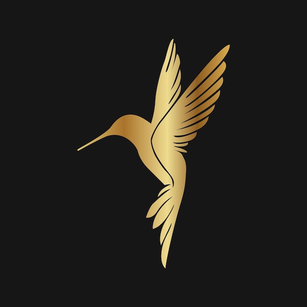 Vector un pájaro dorado con ala dorada en fondo negro
