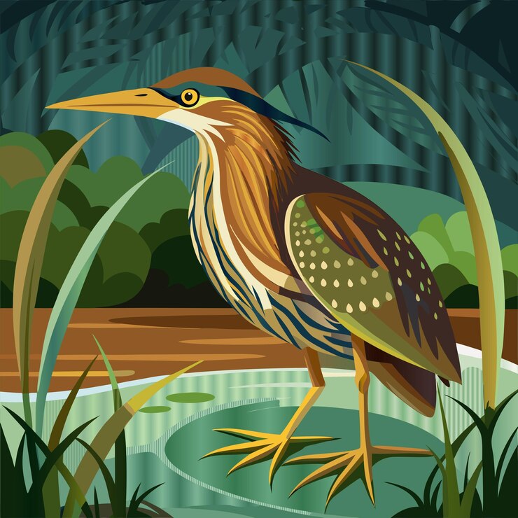 Vector un pájaro está de pie en la hierba y tiene un fondo verde