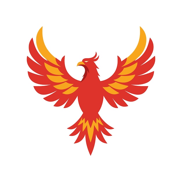 El pájaro Fénix se levanta con las alas extendidas en colores rojo y naranja diseño de ilustración vectorial