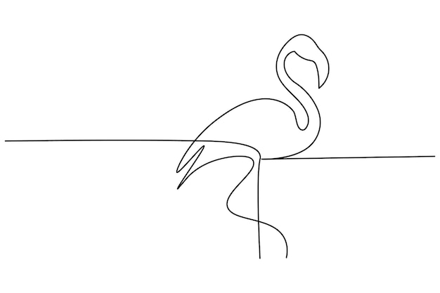 Pájaro flamenco dibujo continuo de una línea de arte de contorno aislado e icono vectorial de pájaro garza