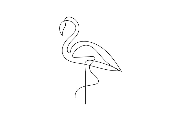 Pájaro flamenco dibujo continuo de una línea de arte de contorno aislado e icono vectorial de pájaro garza
