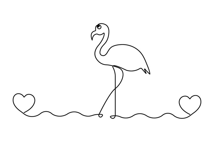 Vector pájaro flamenco dibujo continuo de una línea con diseño aislado en fondo blanco