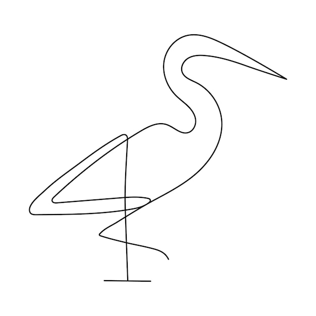 Pájaro flamenco dibujo continuo de una línea de ilustración de arte vectorial de contorno