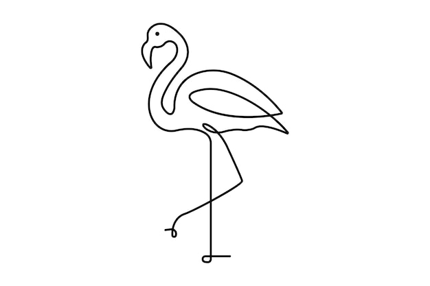 Pájaro flamenco dibujo continuo de una línea de ilustración vectorial de contorno