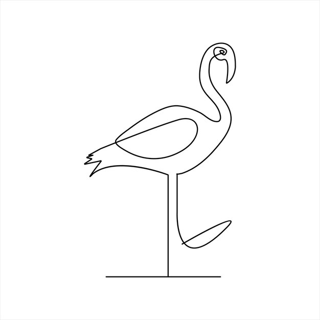 Pájaro flamenco y garza continuo de una línea de arte contorno simple dibujo vectorial e ilustración