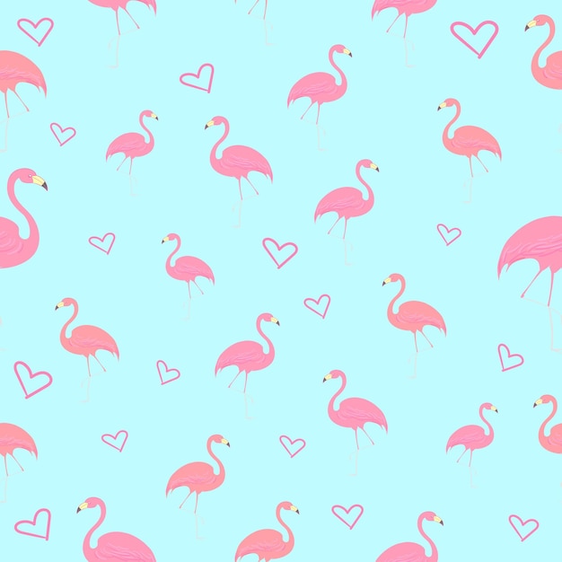 Pájaro flamenco de patrones sin fisuras con vector de corazón