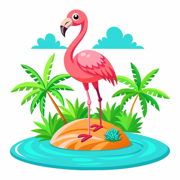 El pájaro flamenco rosa tropical es una mascota de dibujos animados de estilo plano dibujada a mano.