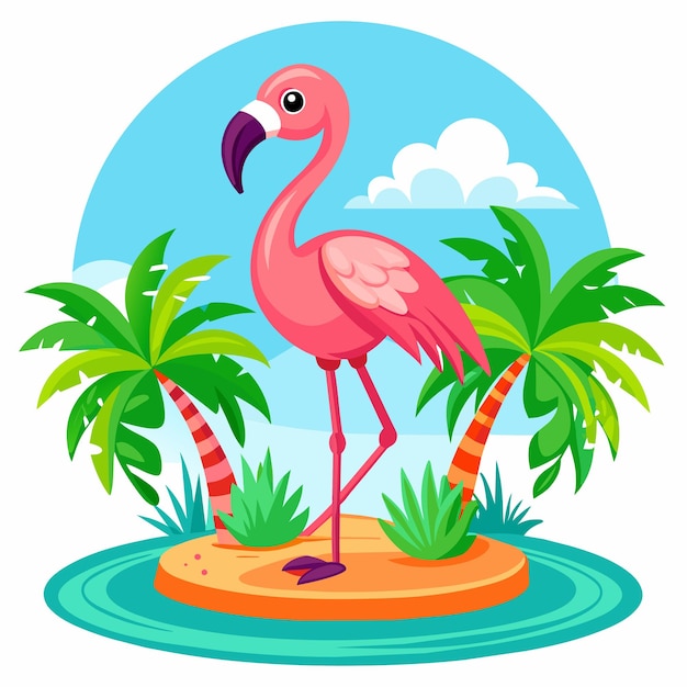 El pájaro flamenco rosa tropical es una mascota de dibujos animados de estilo plano dibujada a mano.