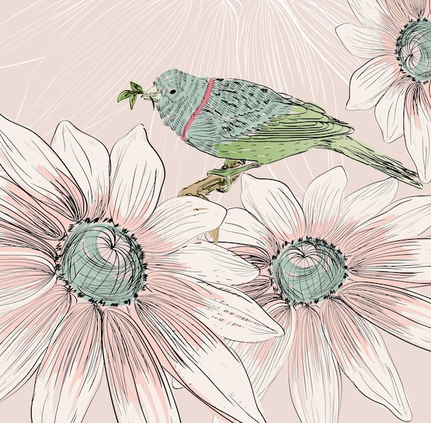 pájaro y flor