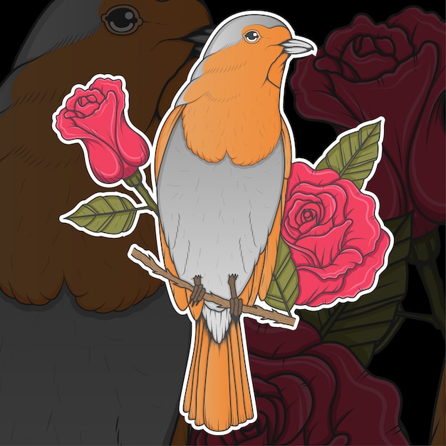 Vector pájaro y flores ilustración vectorial