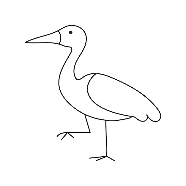 Pájaro garza en estilo de dibujo de arte de línea continua
