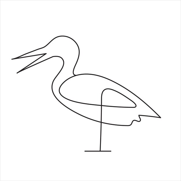 Pájaro garza en estilo de dibujo de arte de línea continua