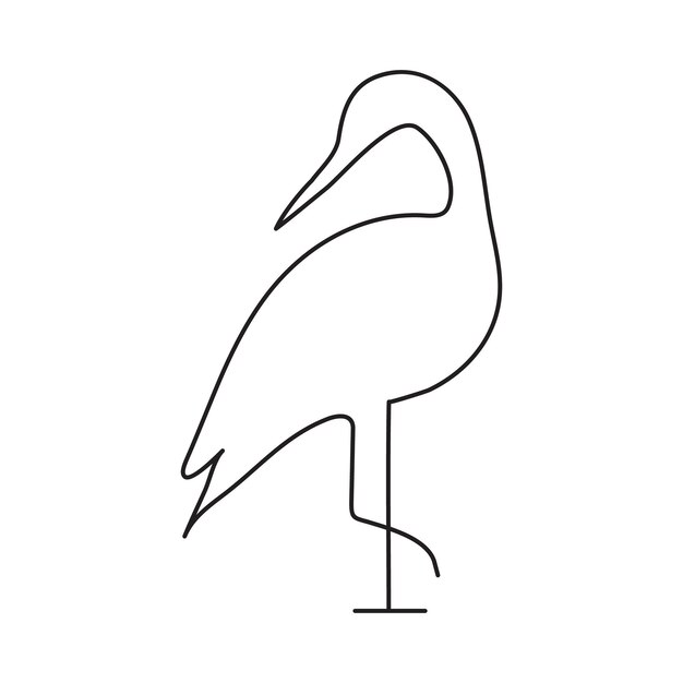 Pájaro garza en estilo de dibujo de arte de línea continua
