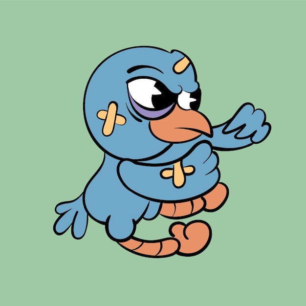 Un pájaro golpeado pugnaz en un yeso Vintage toons divertido personaje vector ilustración moda clásico retro estilo de dibujos animados 30s