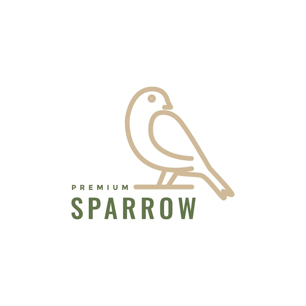 Pájaro gorrión encaramado línea de rama vector de diseño de logotipo mínimo moderno