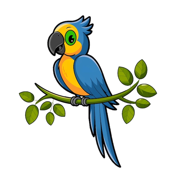 pájaro guacamayo sentado en una rama verde arte digital fondo en blanco