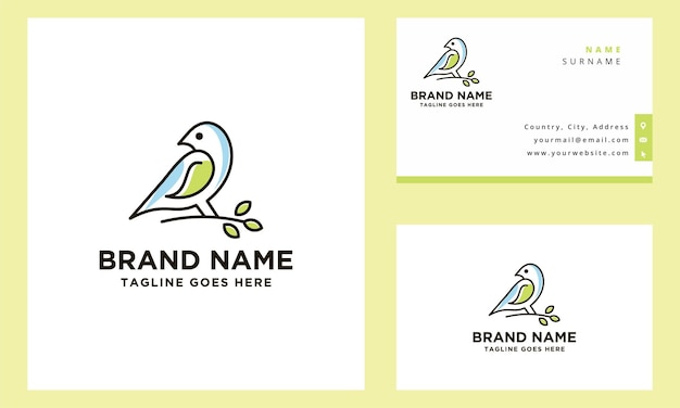 pájaro hoja logo vector línea arte y diseño de tarjeta de visita