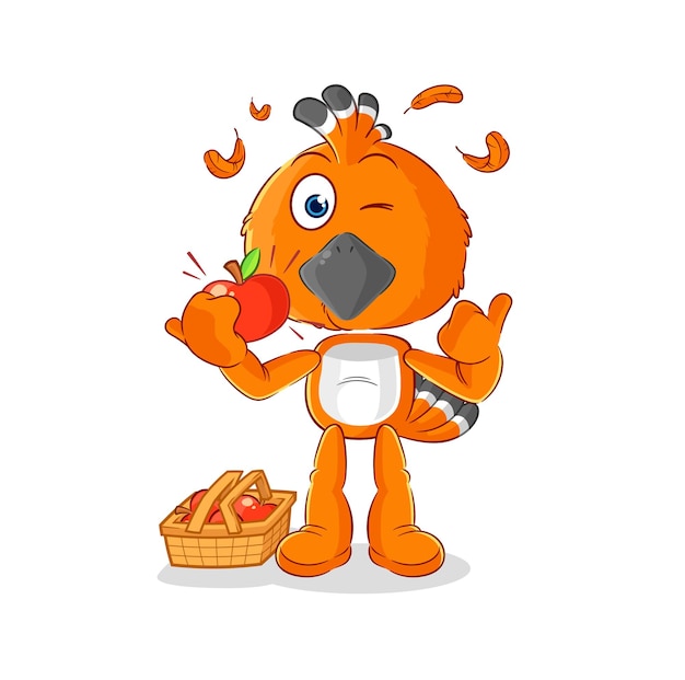 pájaro hudhud comiendo un vector de caracteres de ilustración de manzana