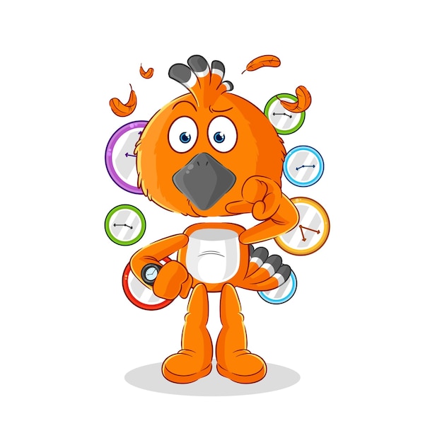 Pájaro Hudhud con vector de mascota de dibujos animados de dibujos animados de reloj de pulsera