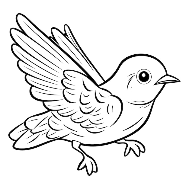 Pájaro ilustración de dibujos animados en blanco y negro de pájaro para libro de colorear
