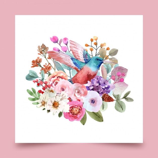 Pájaro con ilustración floral