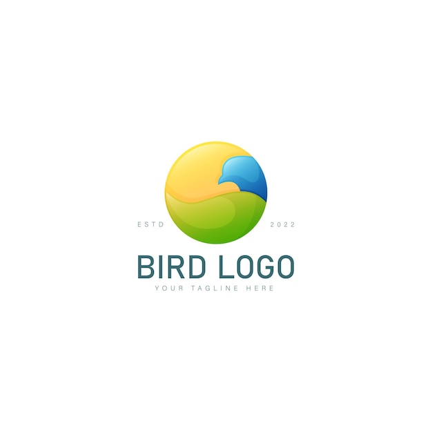 Pájaro con ilustración de icono de diseño de logotipo degradado de sol