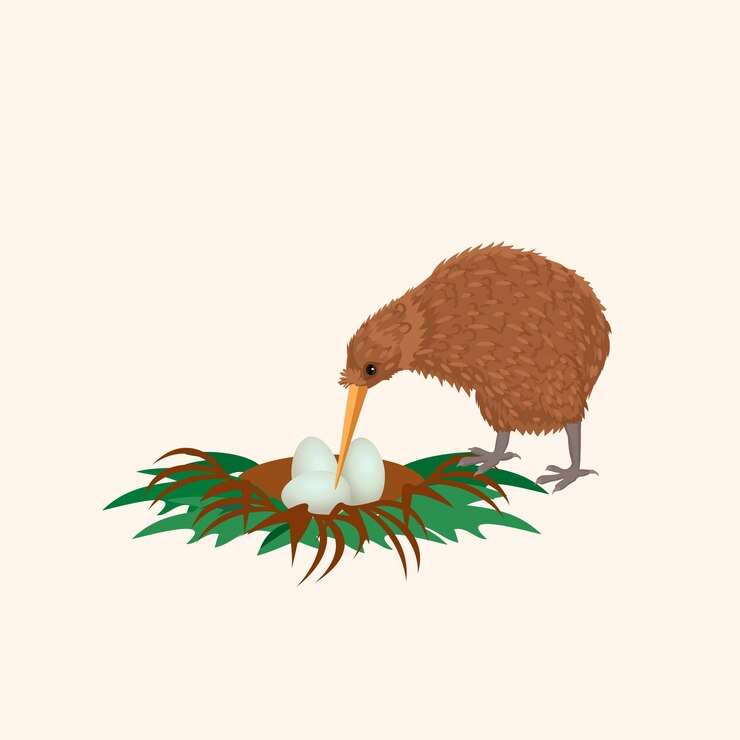 Vector pájaro kiwi australiano en el nido con huevos ilustración vectorial