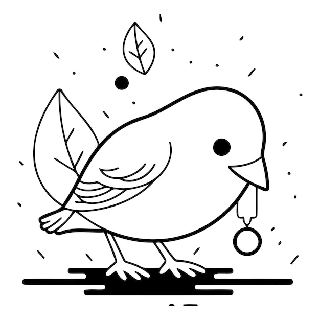 Vector pájaro lindo con hojas en el pico icono aislado diseño de ilustración vectorial