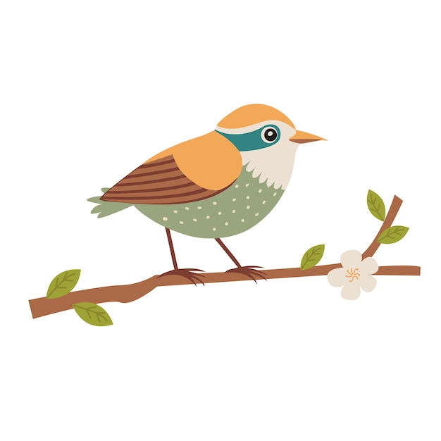Pájaro lindo en una rama Pájaro de primavera Ilustración vectorial al estilo de dibujos animados