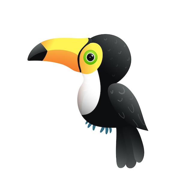 Pájaro lindo del tucán del bebé aislado en blanco. Dibujos animados de vector de niños adorables tucán carácter.
