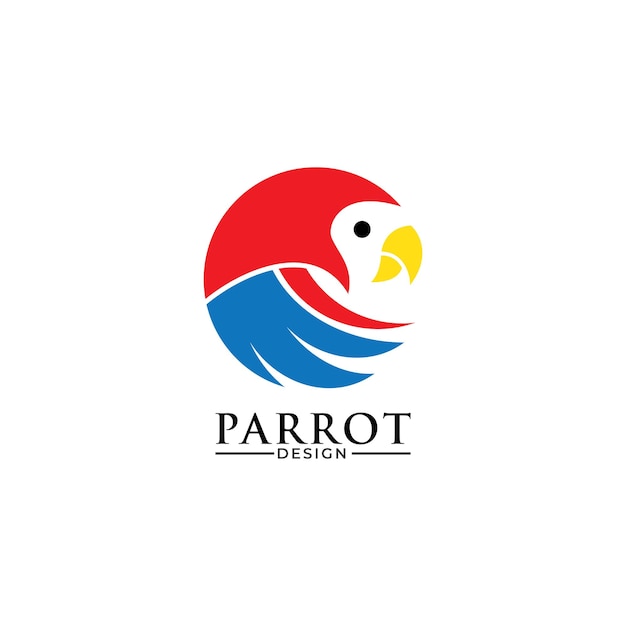 Pájaro loro moderno y simple con ilustración de logotipo de color rojo.