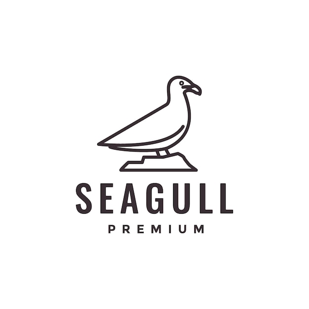 Pájaro mar océano playa gaviota roca piedra línea mínimo logo diseño vector
