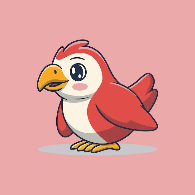 Pájaro mascota bebé Vector Ilustración estilo de dibujos animados contorno de color plano con fondo