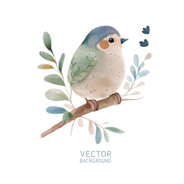 Vector pájaro naturaleza acuarela colores neutros para niños dibujo simple infantil lindo