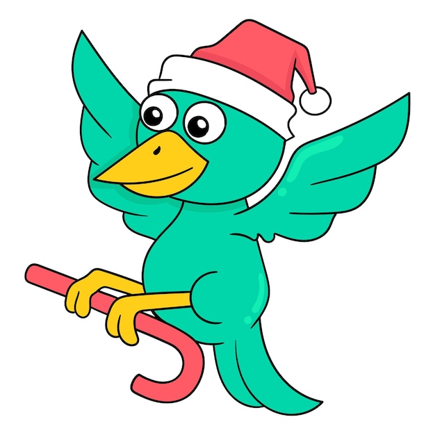 Pájaro de navidad volando con bastón de caramelo ilustración vectorial arte doodle icono imagen kawaii