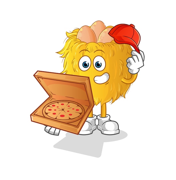 Pájaro nido pizza repartidor vector personaje de dibujos animados