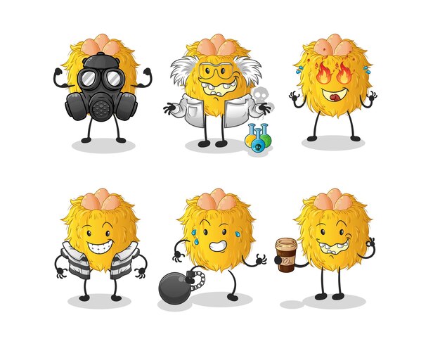 Pájaro nido villano grupo personaje dibujos animados mascota vector