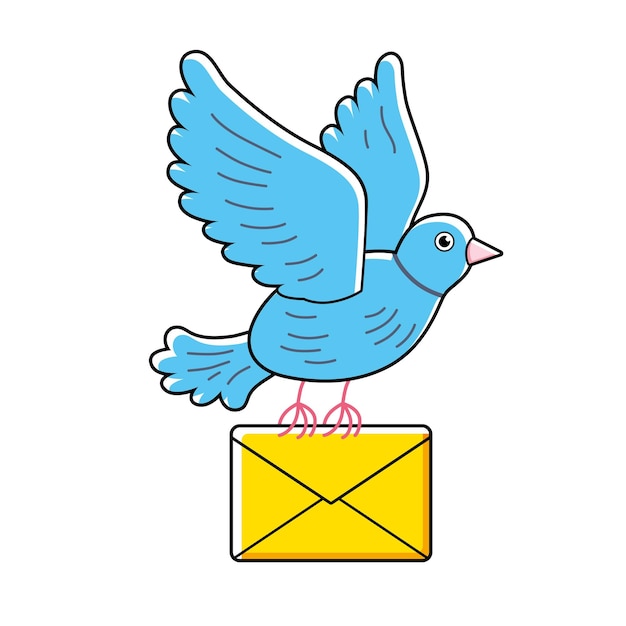 El pájaro paloma postal con un sobre