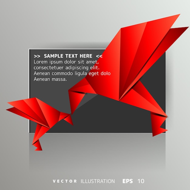 Pájaro de papel de origami sobre fondo abstracto con lugar para texto