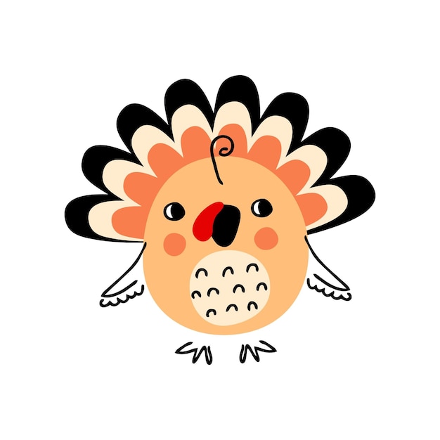 Pájaro de pavo para el día de acción de gracias pegatinas poster tarjeta invitación Dibujado a mano ilustración vectorial aislada para decoración y diseño