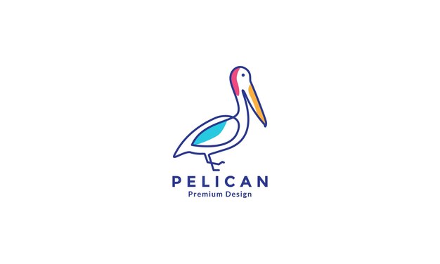 Pájaro pelícano línea colorido logotipo símbolo vector icono diseño ilustración