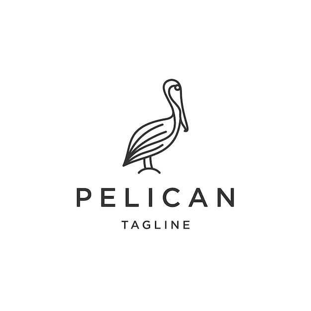 Pájaro pelícano línea logo icono diseño plantilla vector plano